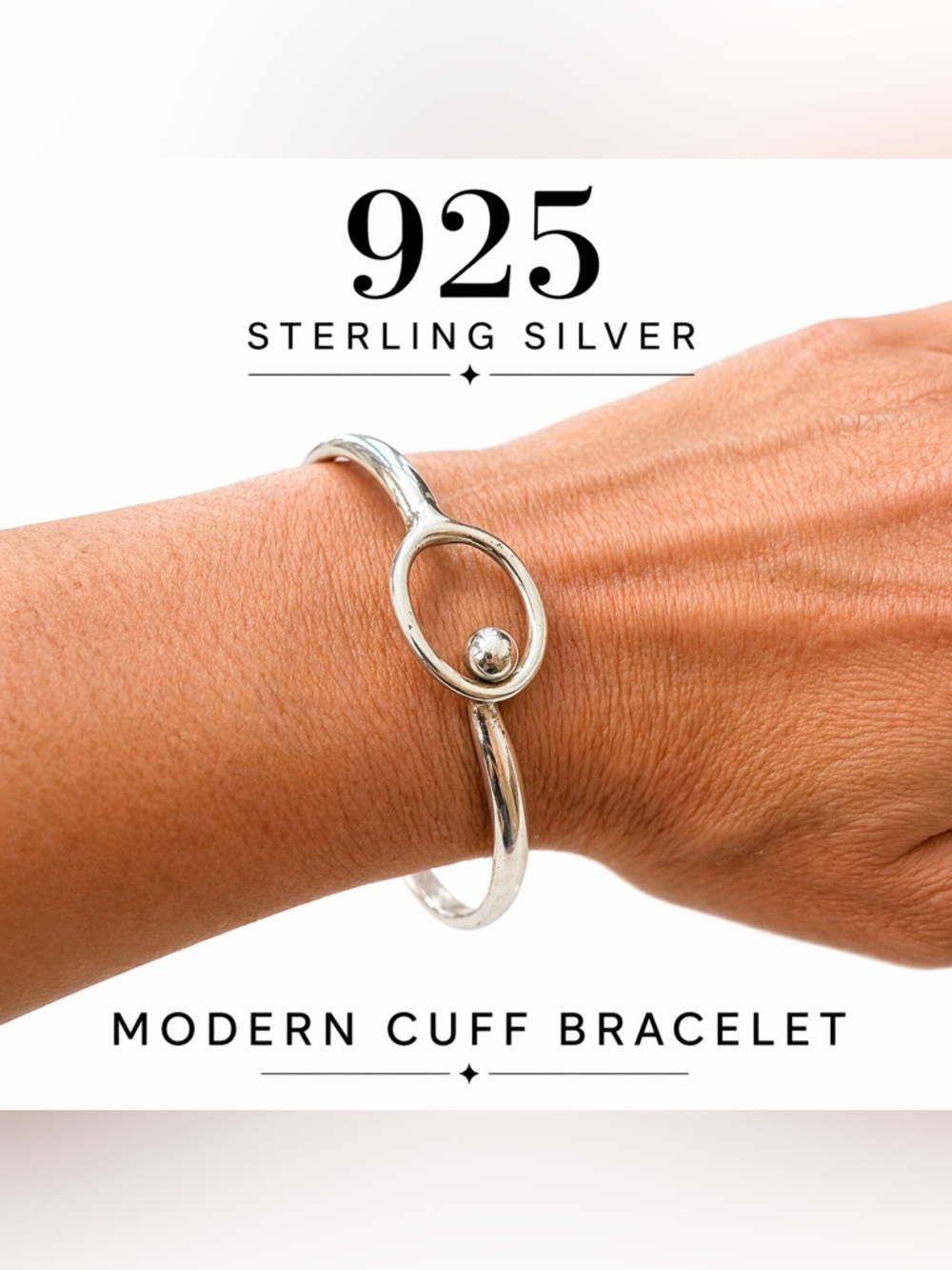 925 Sterling Silver Modern Open-Circle Cuff Bracelet